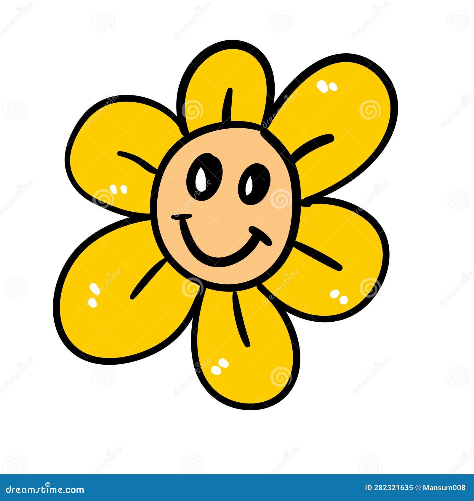 Doodle Happy Flower with Face Expression Illustration Stock
