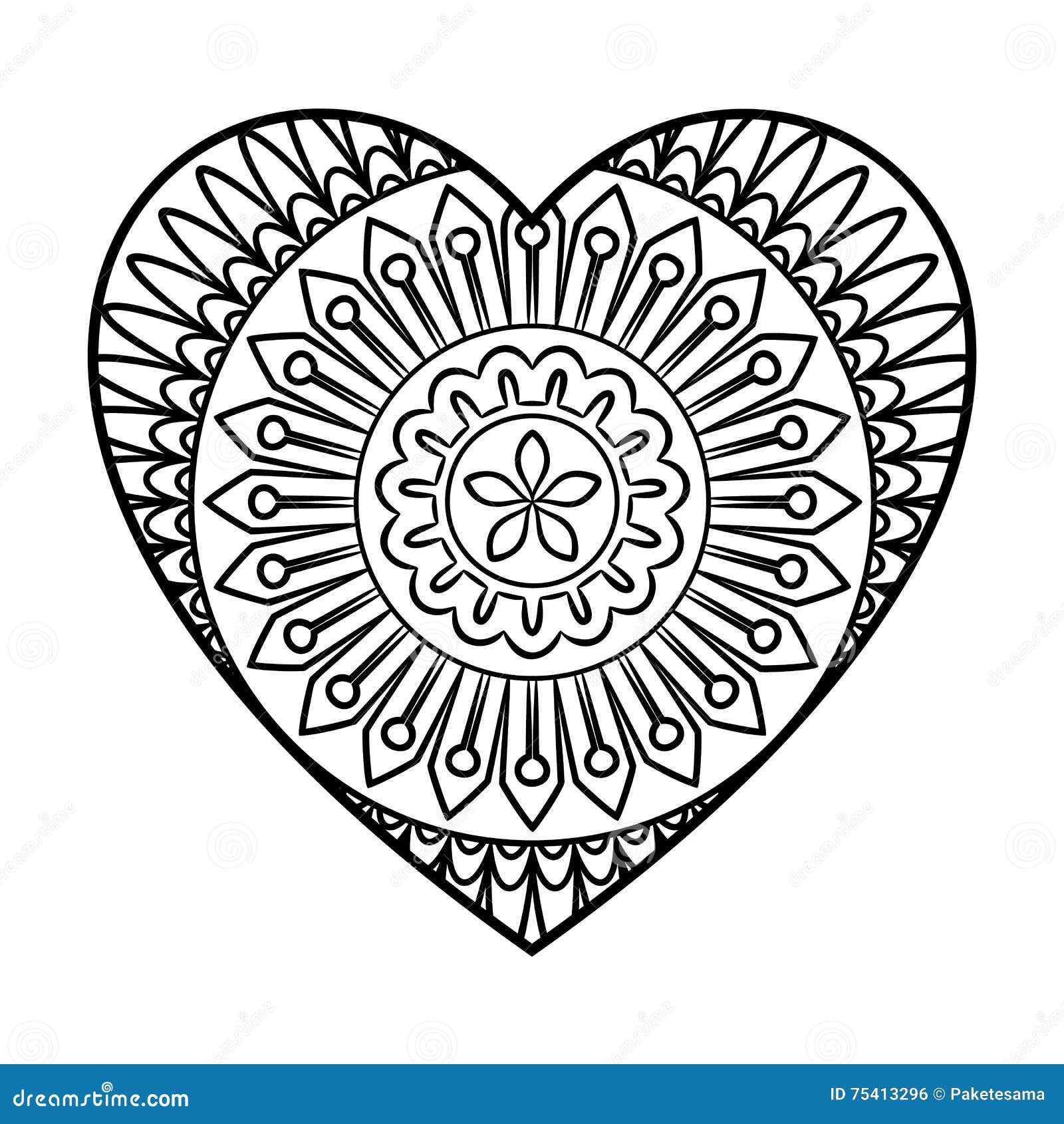 Download Doodle Heart Mandala stock vector. Illustration of flower - 75413296