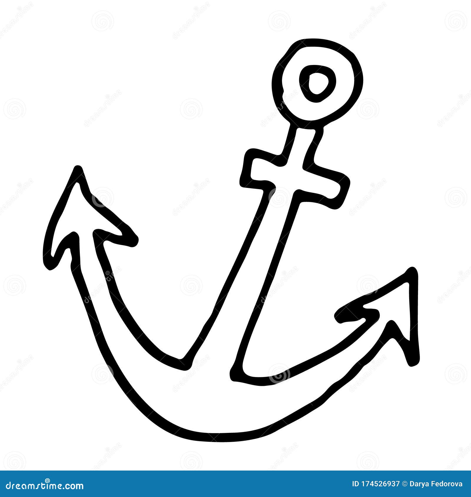 Doodle Icon of Anchor. Color Hand Drawn Vector Illustration Stock