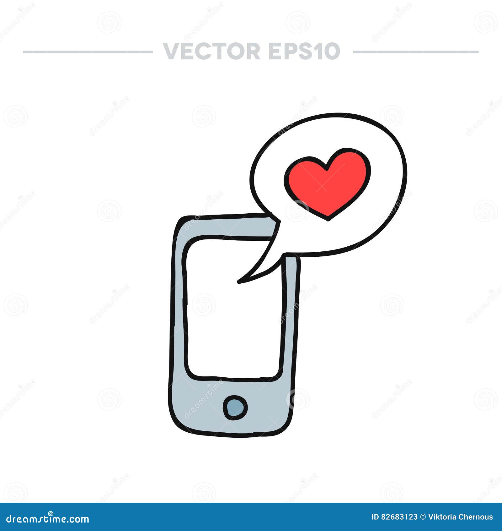 Download Doodle Icon. Cellphone With Love Message. Vector ...