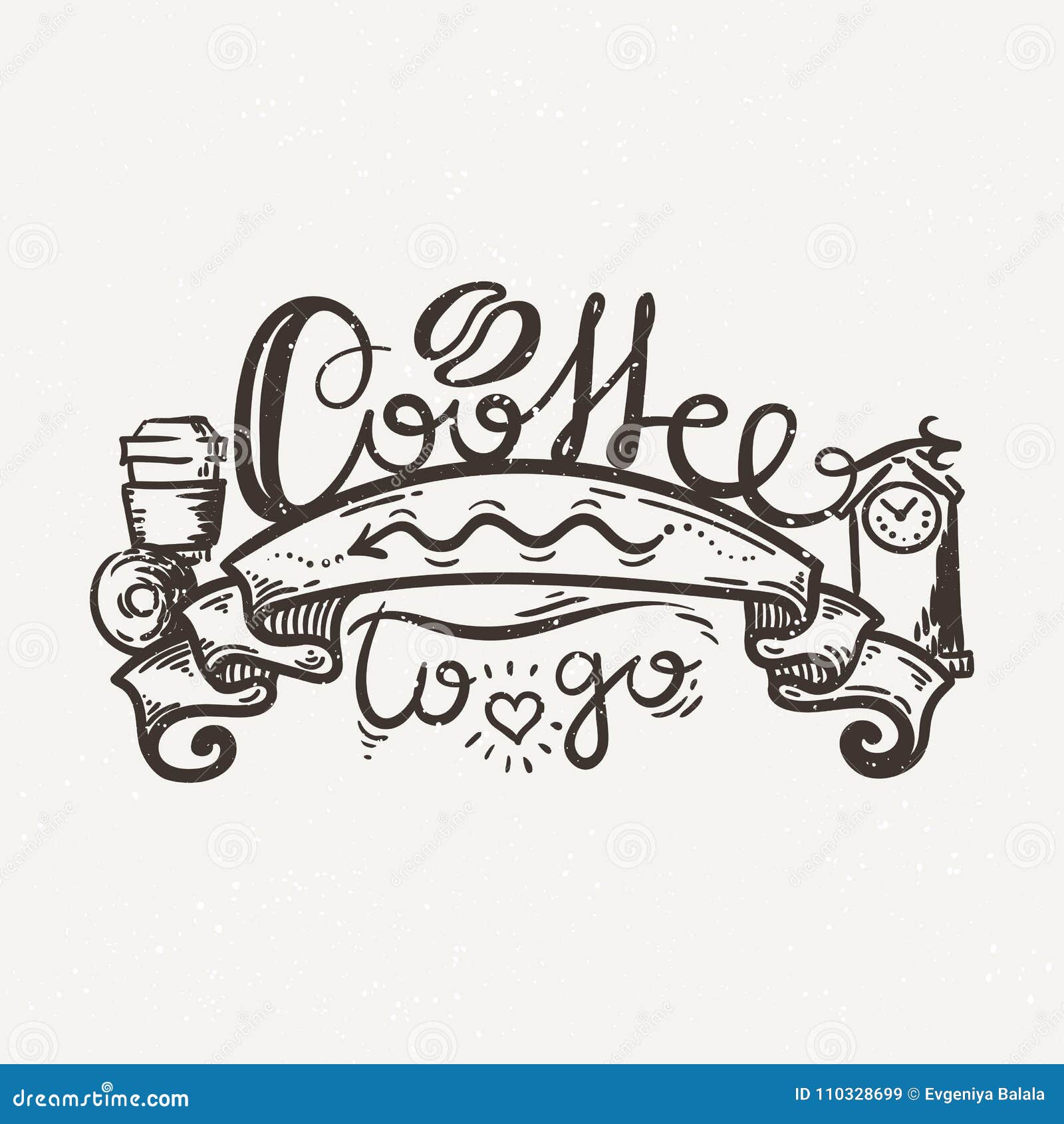 Doodle Illustration With Lettering Coffee To Go On Ribbon Stock