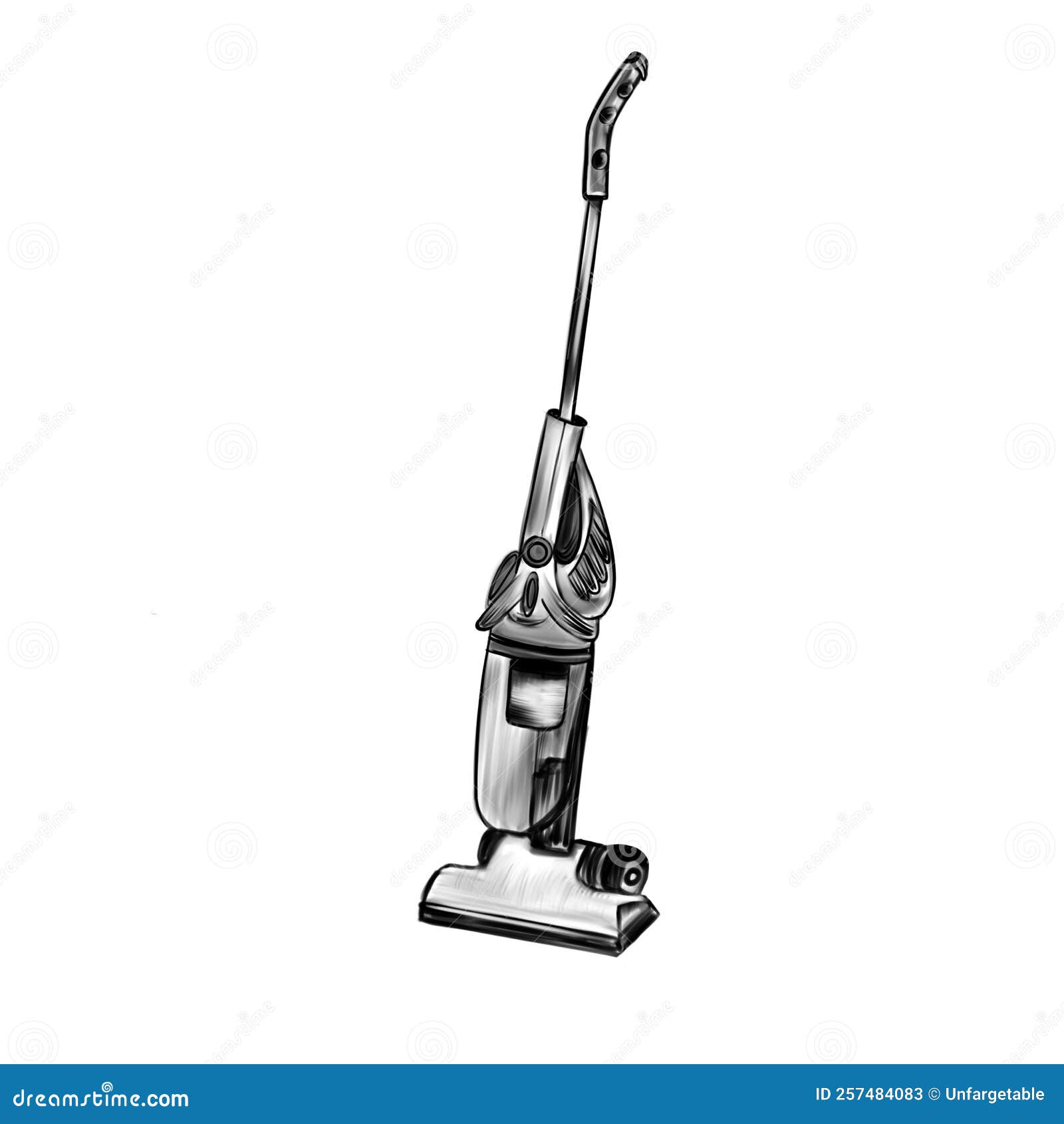 Doodle Illustration of an Upright Vacuum Cleaner, Black and White Lines