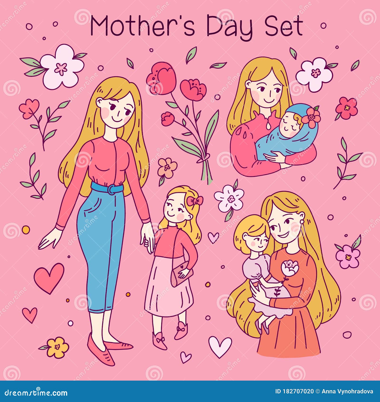 Dibujos kawaii de mama y hija