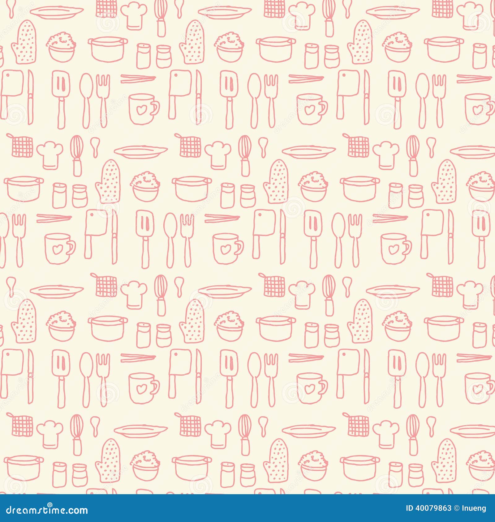 Doodle Kitchen Seamless Pastel Color Background Stock Photo Image