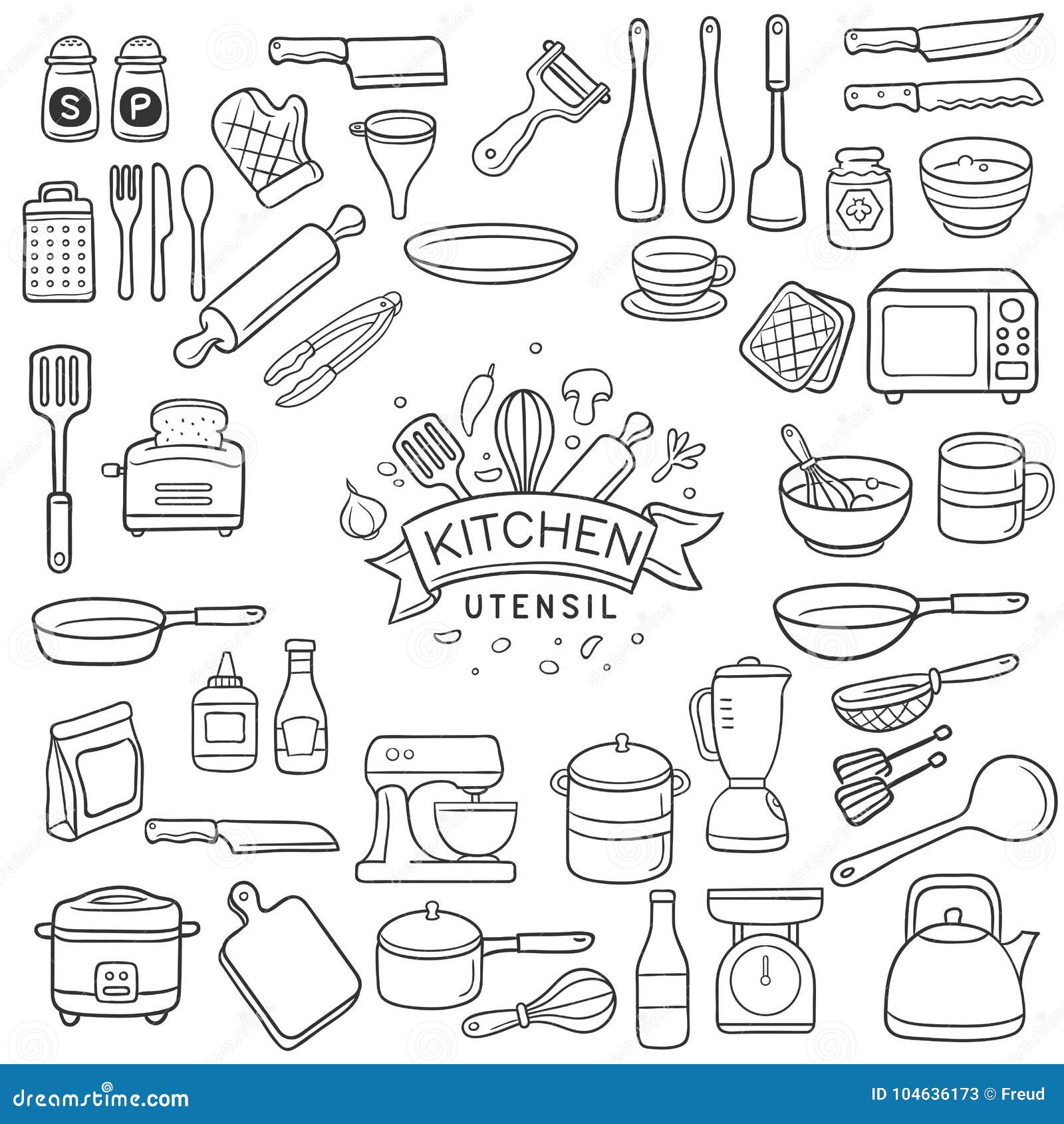 Utensils Kitchen. Cooking Metal Chef Equipment Sketch Style Collection  Stock Vector - Illustration of kitchenware, element: 226063488