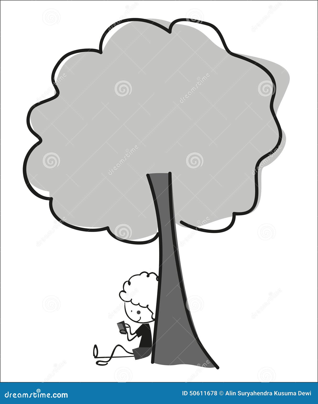 under the tree clipart black and white