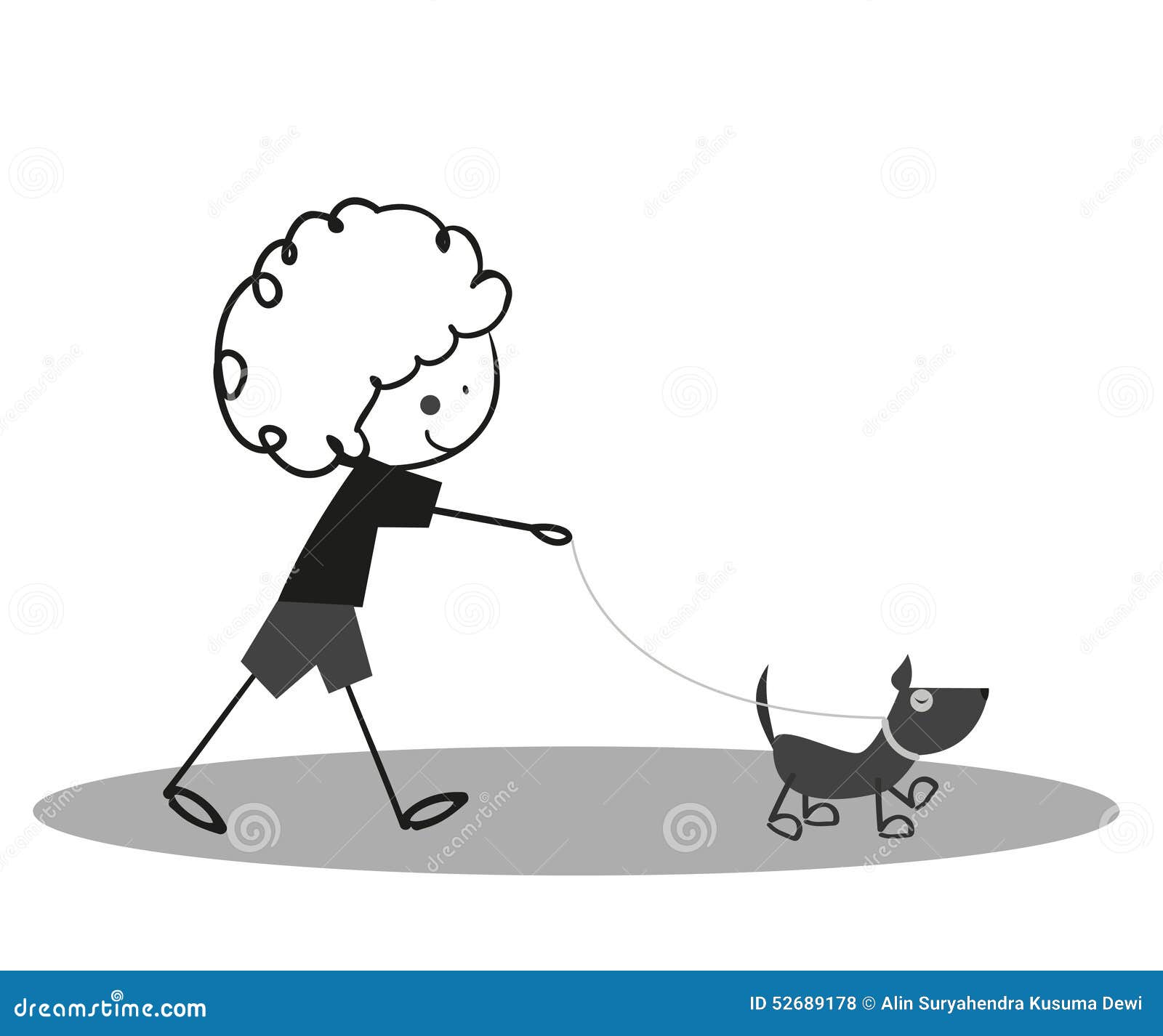 Doodle Little Cute Boy Walking With Dog Stock Vector - Illustration Of  Leash, Cool: 52689178