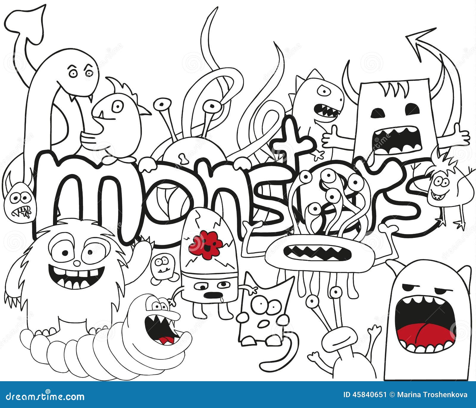 Doodle Monster Collage Stock Vector Image 45840651