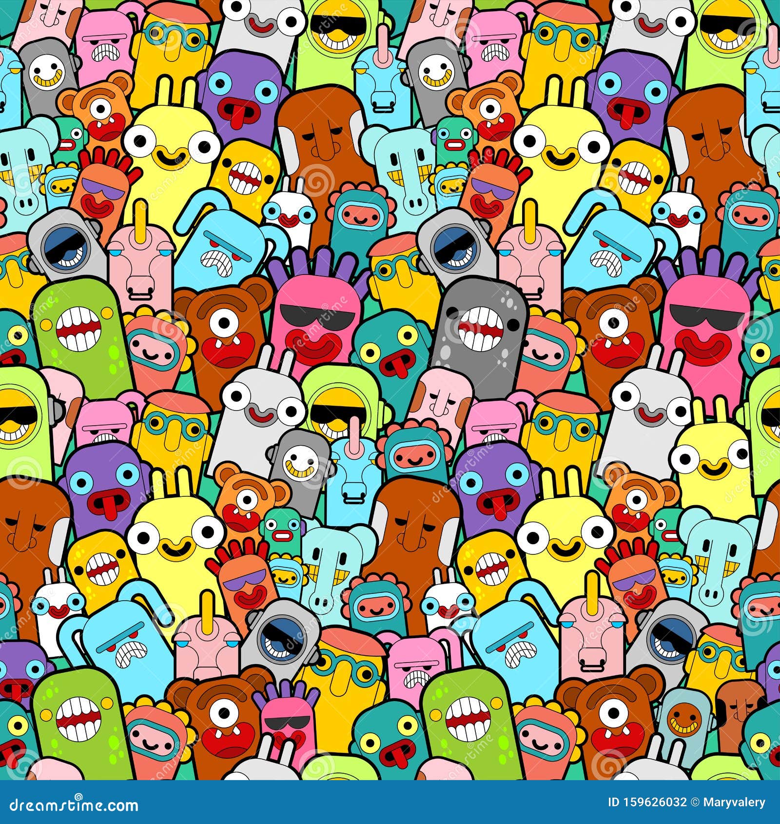 Doodle Monster Pattern Seamless Color. Cartoon Character Background Stock  Vector - Illustration of decoration, backdrop: 159626032