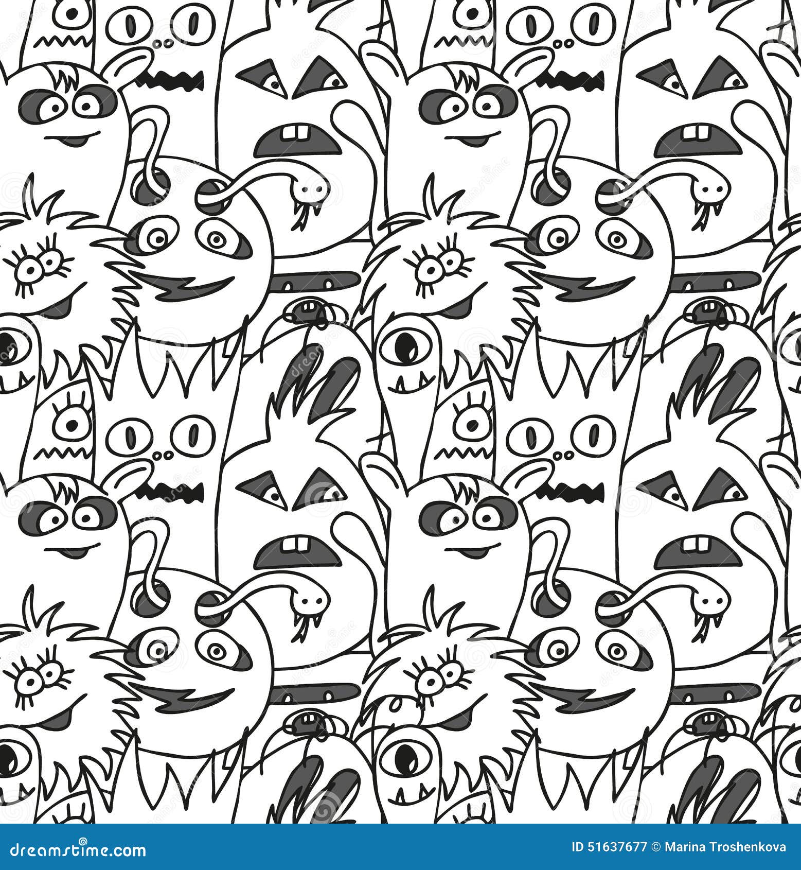 Doodle Monsters Seamless Pattern Stock Vector Image 51637677