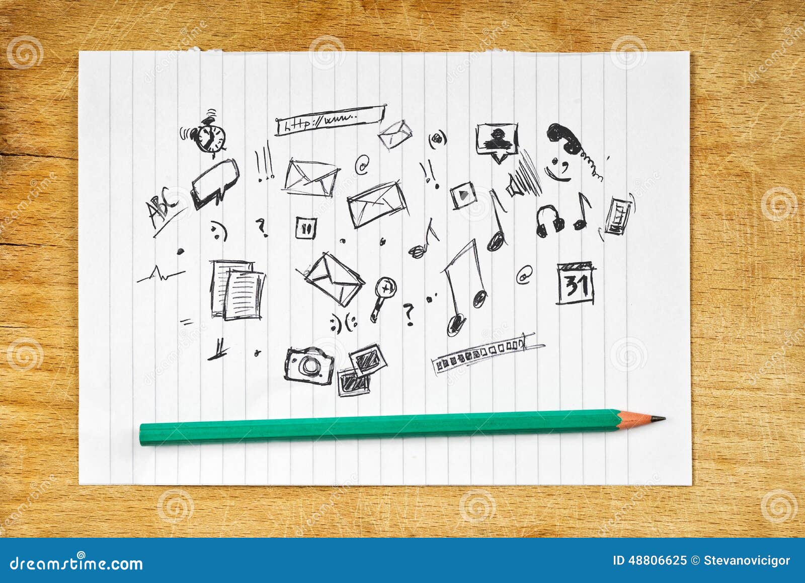 Doodle Multimedia Icons on Paper Stock Image Image of software