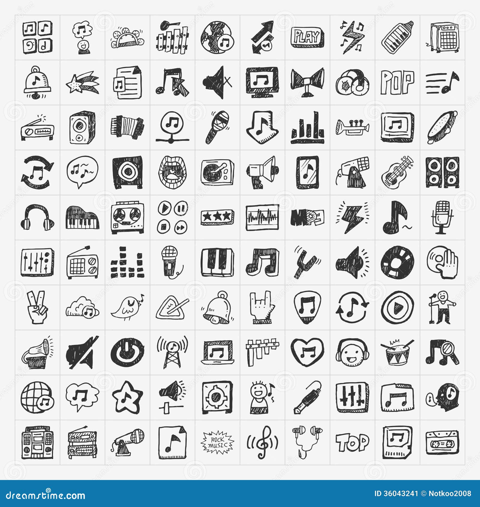 Doodle music icons set stock vector. Illustration of sign - 36043241