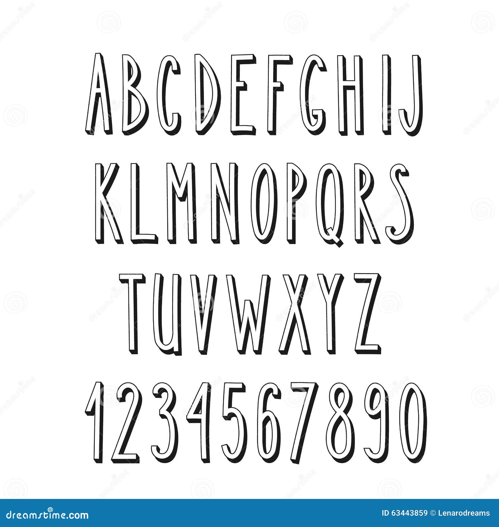 Doodle Narrow Alphabet, Simple Letters RoyaltyFree Stock Photo