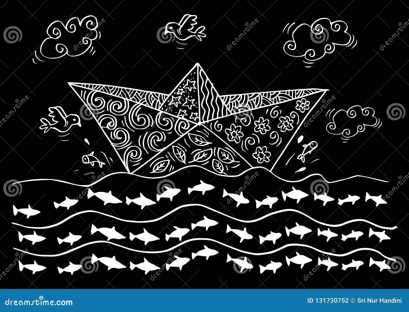 Doodle of Paper boats stock illustration. Illustration of ocean 131730752