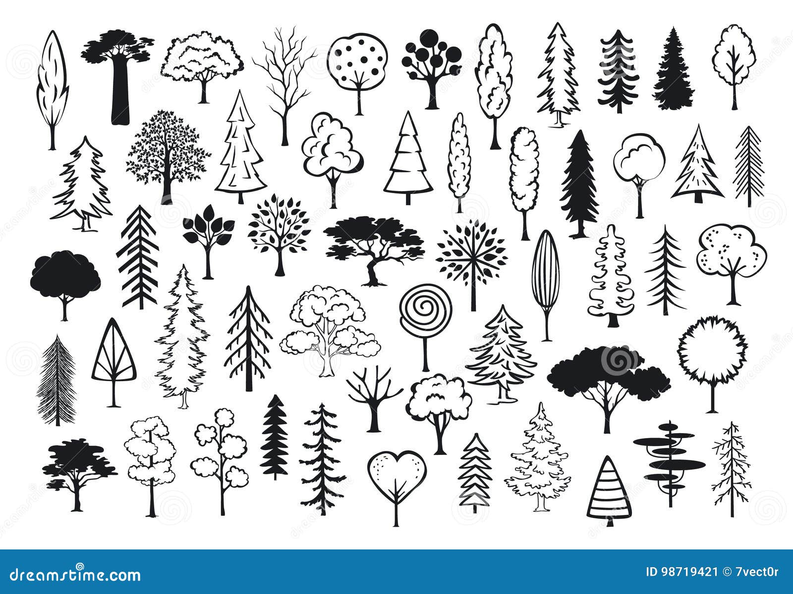 doodle park forest conifer abstract silhouettes outlined trees