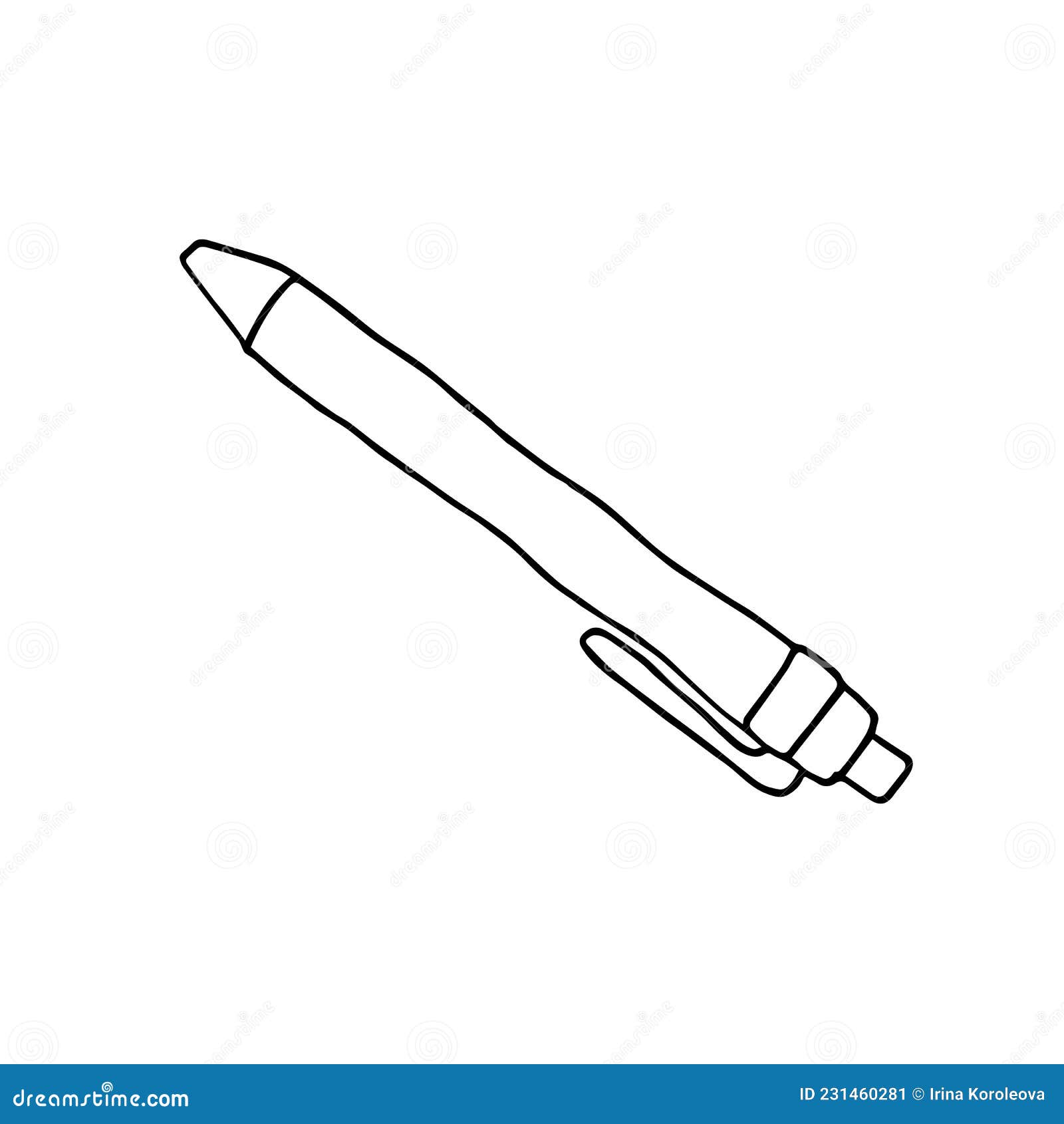 Doodle Pen. a Pen for Writing. Single Continuous Line Drawing of Ballpoint.  Back To School Minimalist Style Stock Vector - Illustration of object,  metallic: 231460281