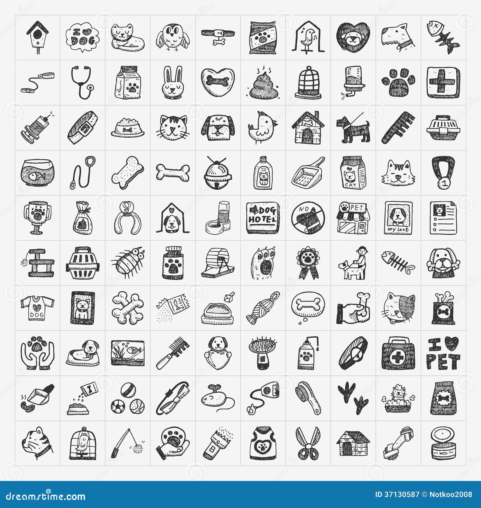 doodle pet icons set