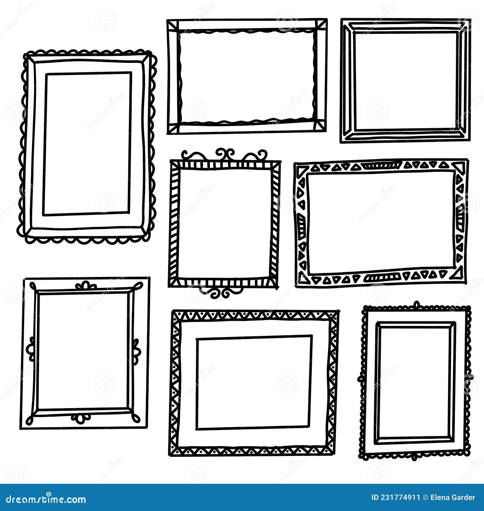 Doodle Picture Frame. Hand Drawn Vintage Sketchy Shape Stock Vector