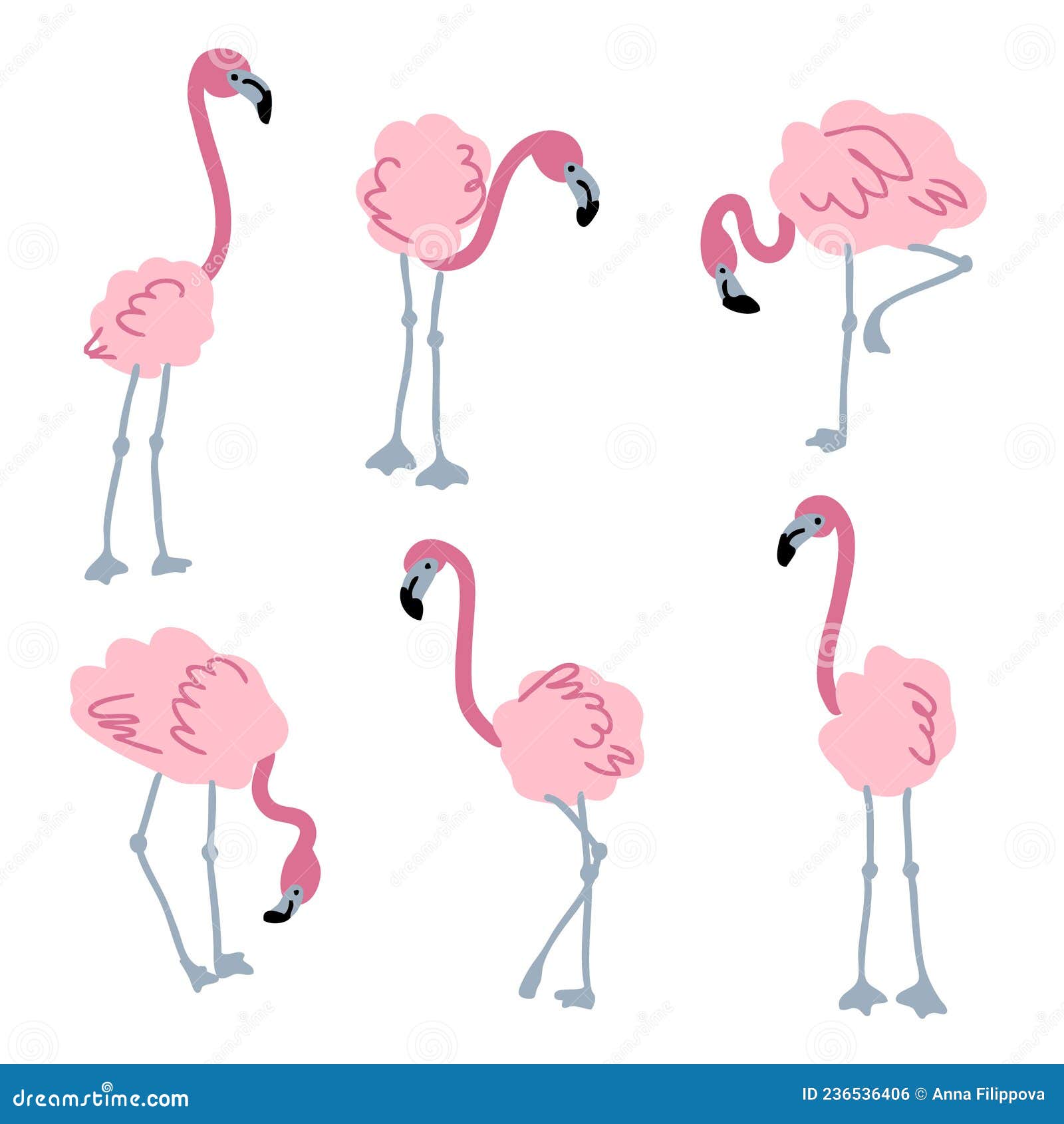 Doodle Pink Flamingo Collection. Perfect for T-shirt, Poster, Stickers ...