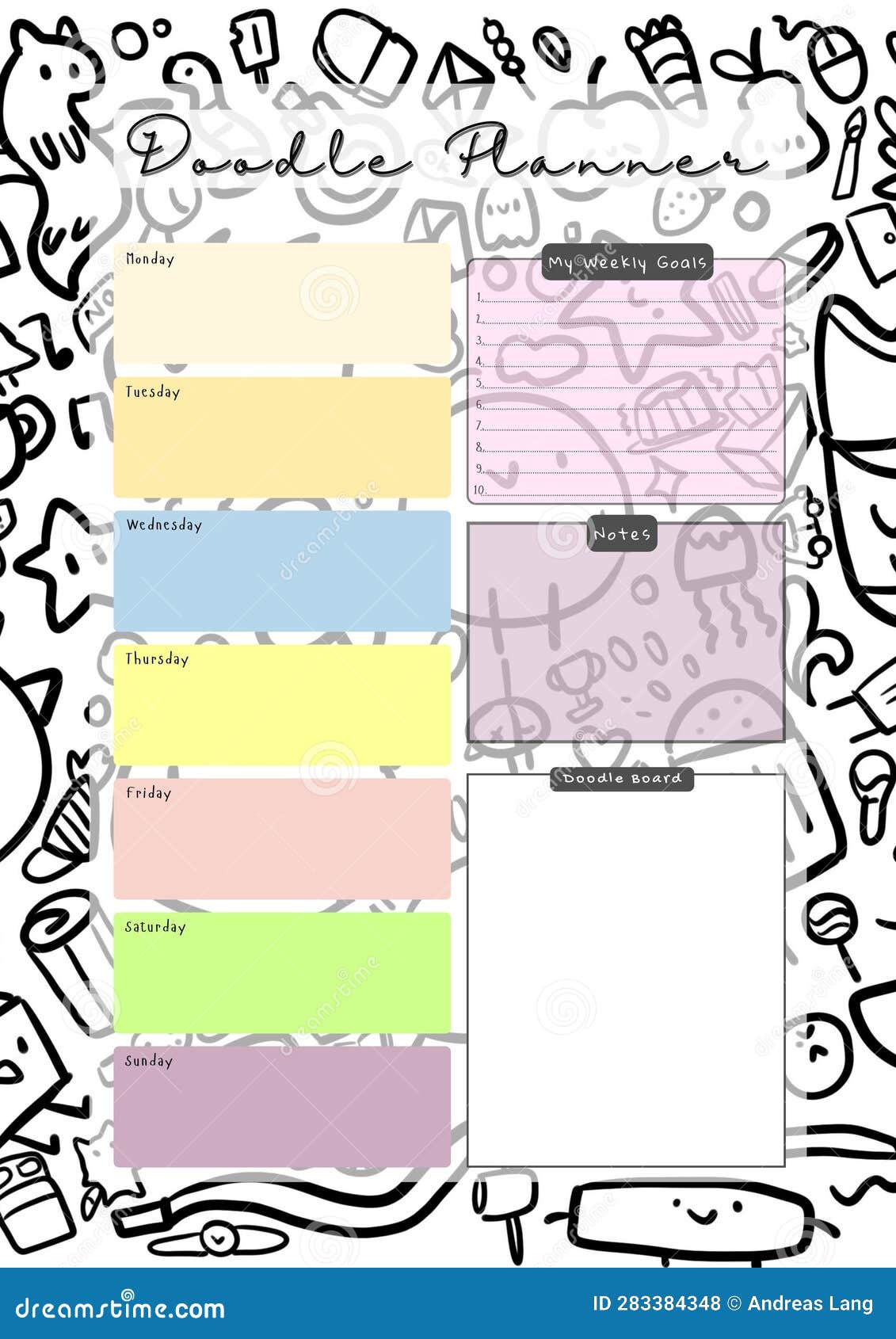 Doodle Planner Digital Planning Insert Sheet Printable Page Template