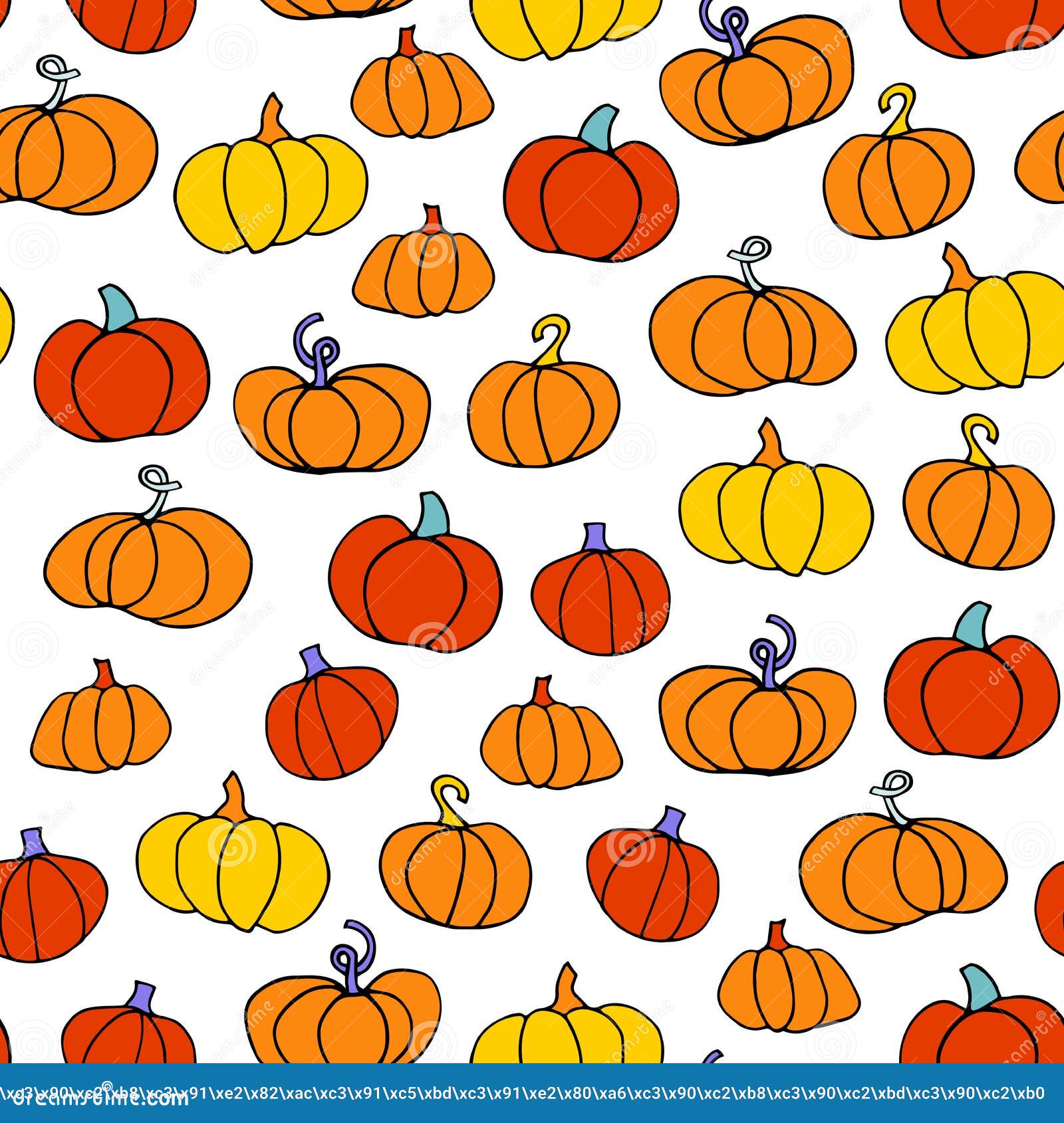 Doodle Pumpkin Seamless Pattern. Hand Drawn Vegetables Stock Vector ...