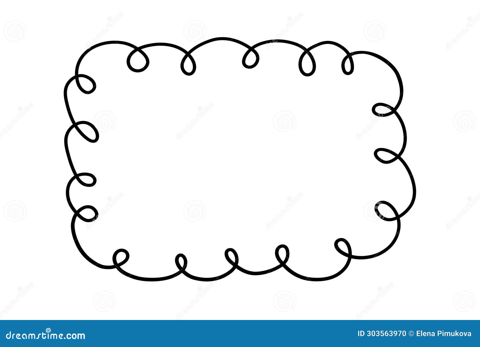 Doodle Rectangle and Oval Looped Frame. Hand Drawn Scalloped Edge