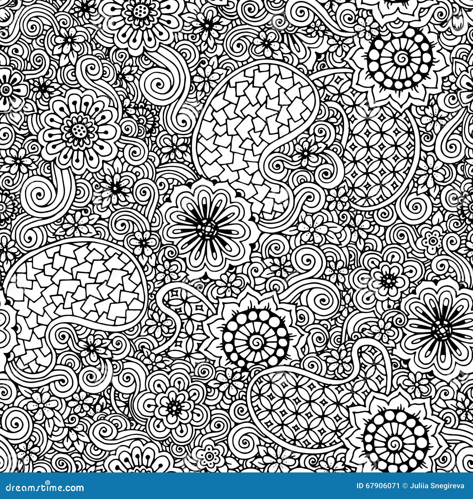 Doodle Seamless Background in Vector with Doodles, Flowers and Paisley ...