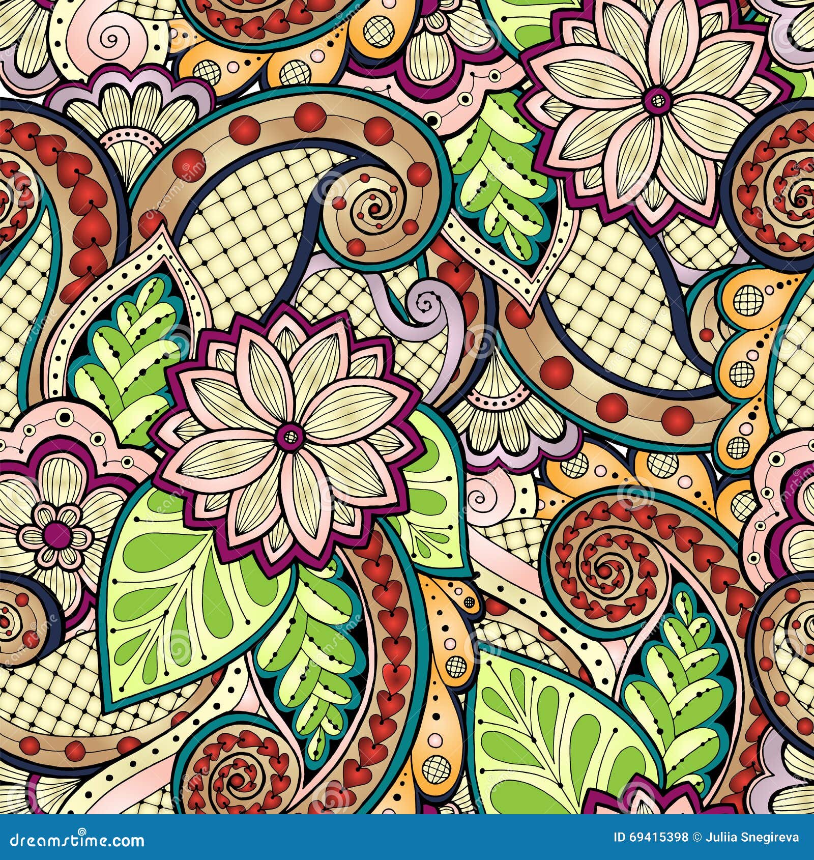 Doodle Seamless Background In Vector With Doodles Flowers And