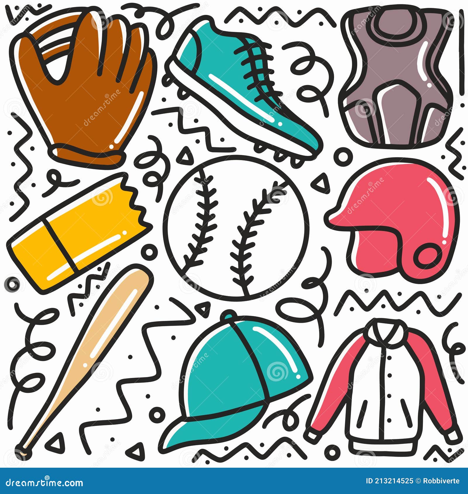 Doodle Set of Baseball Sports Hand Drawing Stock Vector - Illustration of  success, phiysical: 213214525