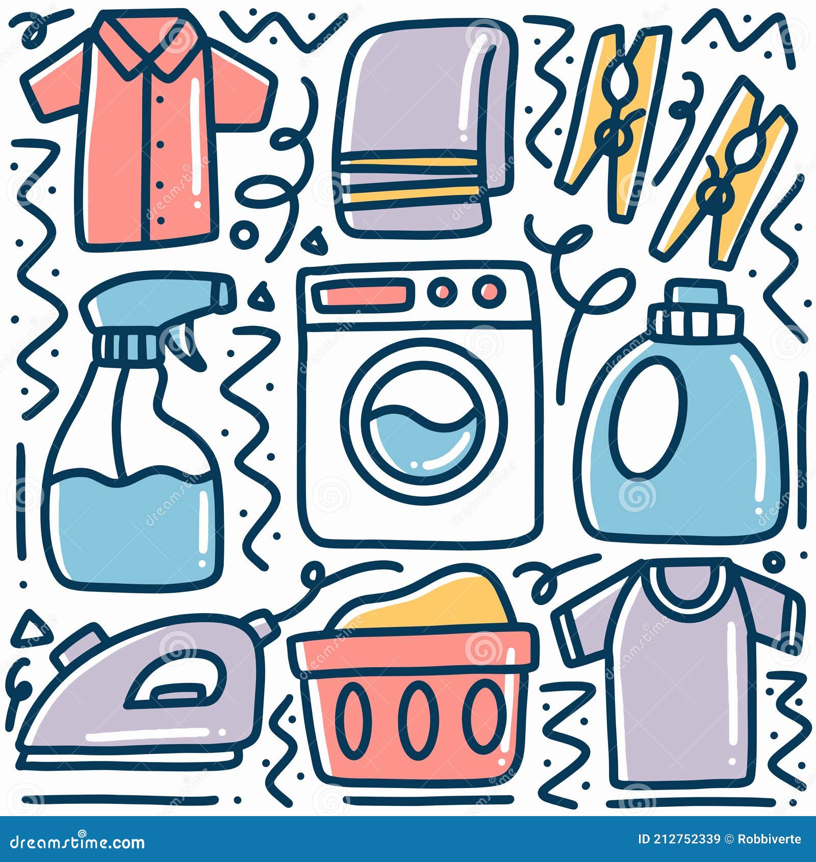 Doodle Set of Cleaning Tools Hand Drawing Stock Vector Illustration