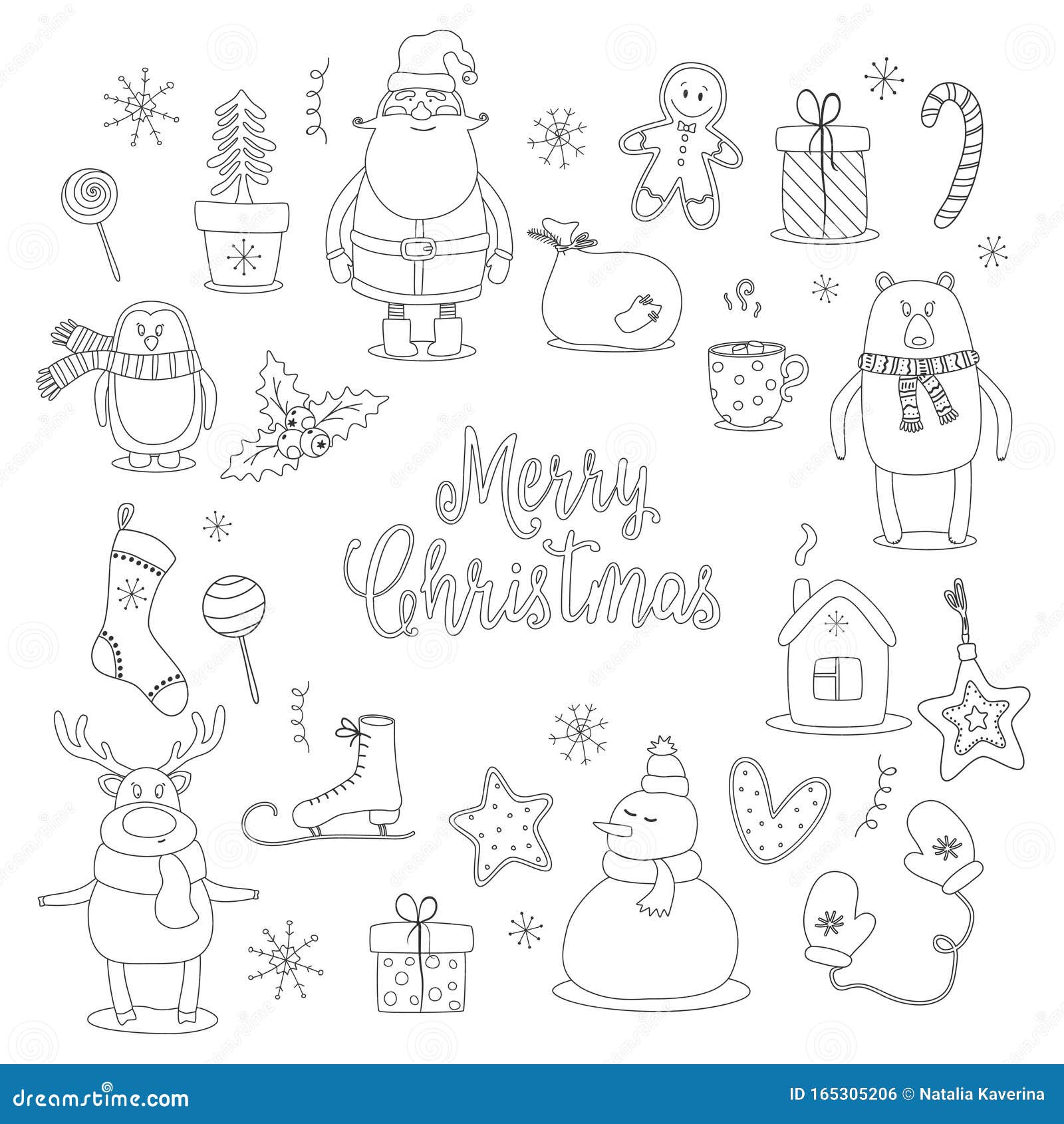 Doodle Set of Merry Christmas and Happy New Year Objects ...
