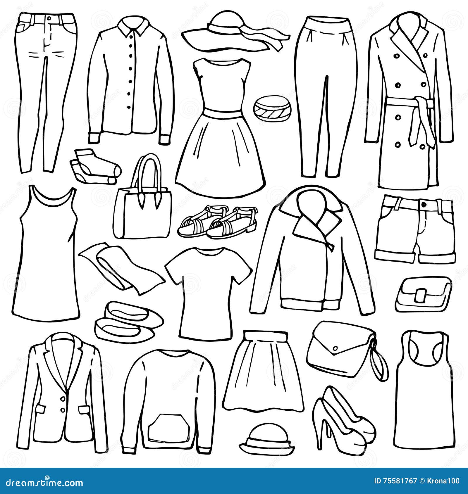 Doodle Set with Woman Clothes Stock Vector - Illustration of scribble ...