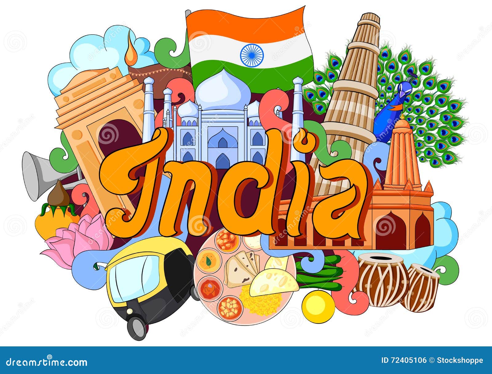 Doodle Showing Architecture And Culture Of India Stock Vector