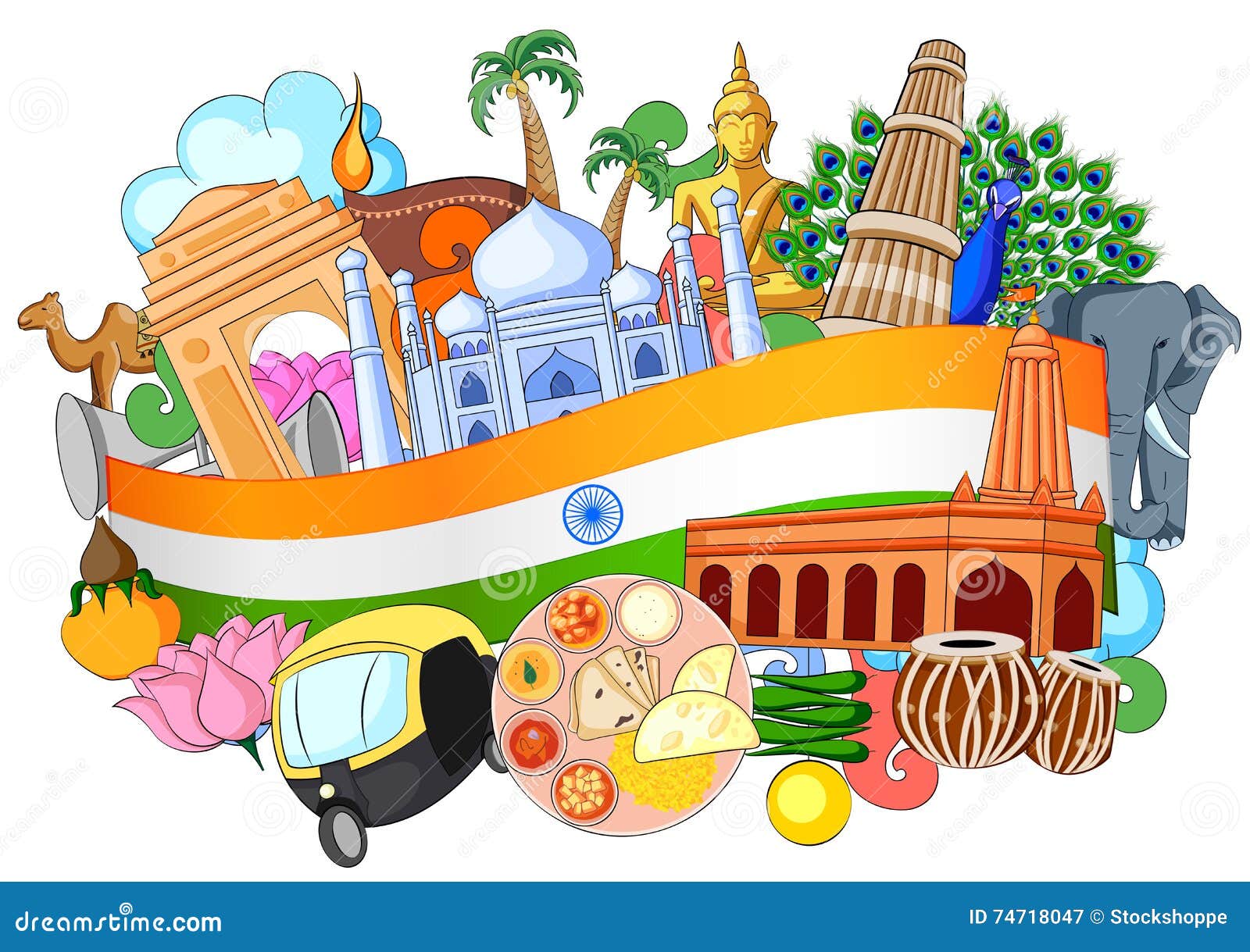 Doodle Showing Architecture And Culture Of India Stock Vector