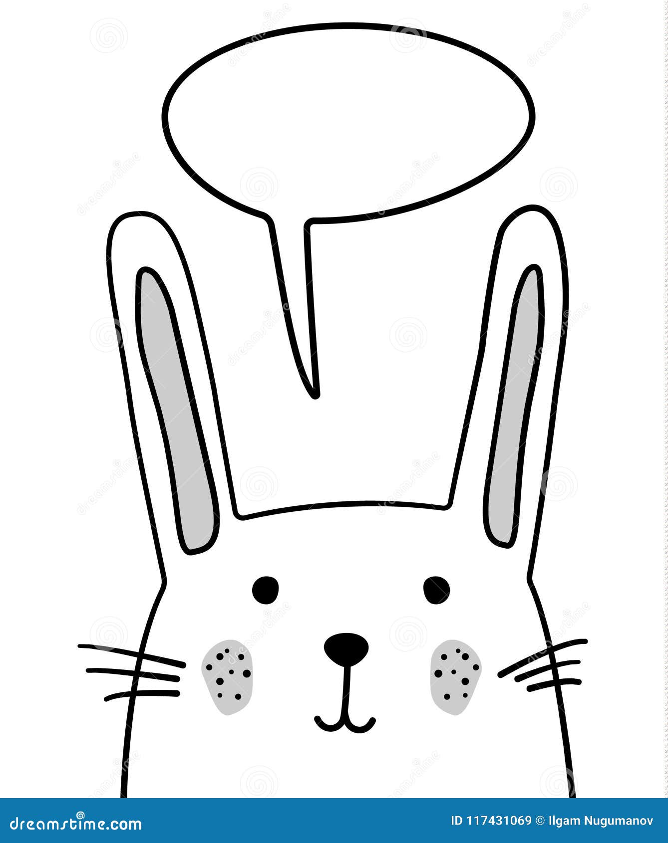 Doodle Sketch Rabbit with Chat Cloud Vector Illustration. Cartoon