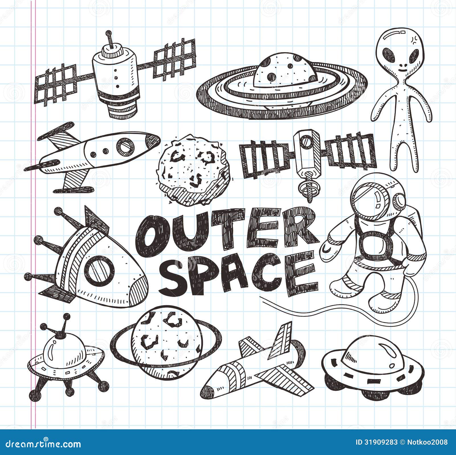 Doodle Space Trendy Universe Pattern Star Astronaut Meteor Rocket