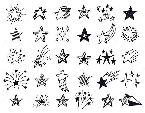 Doodle Stars. Hand Drawn Sketch Stars, Starry Doodles Drawing Icons ...