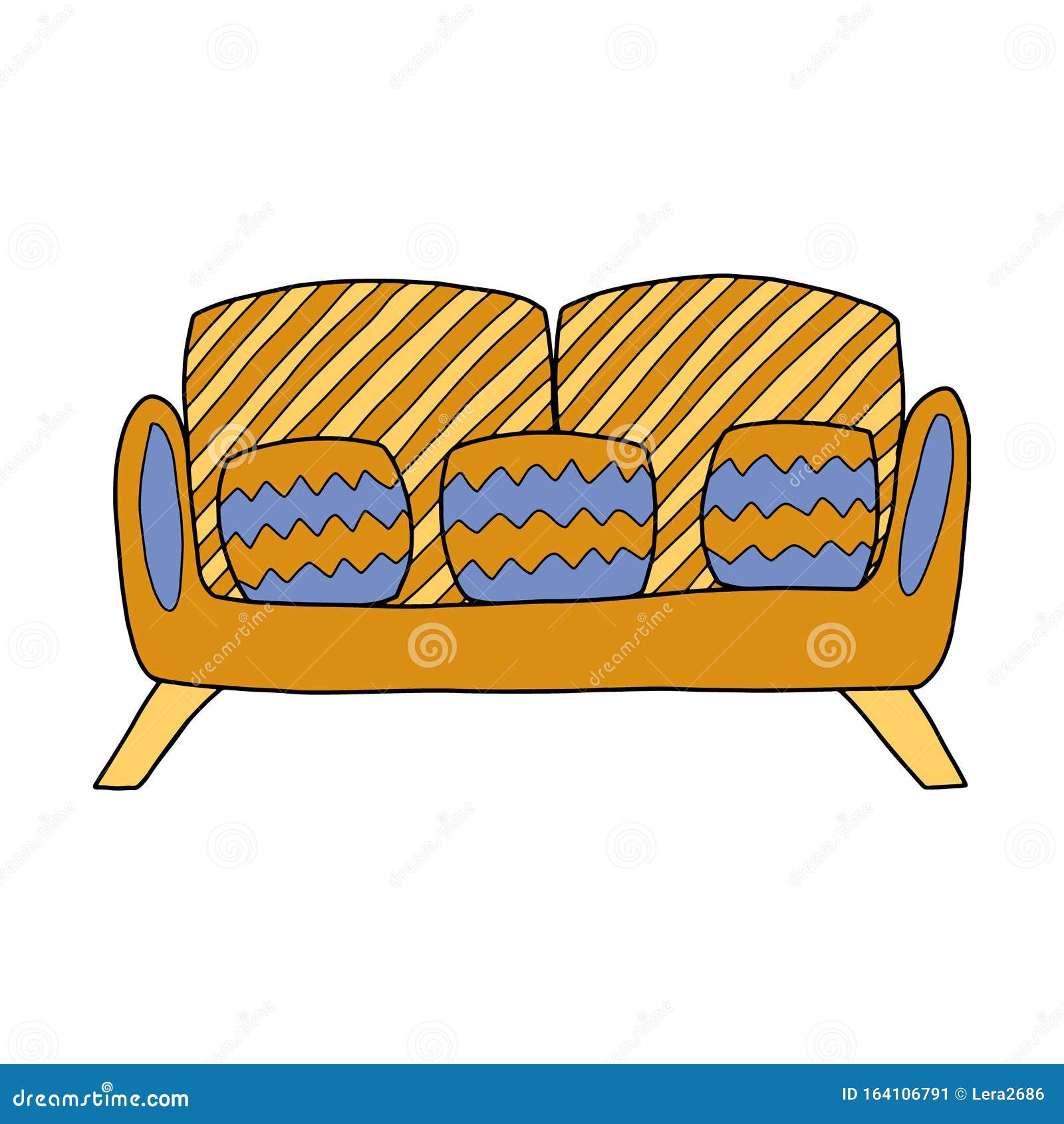Doodle Style Sofa. Color Vector Illustration Drawn by Hand. the Object