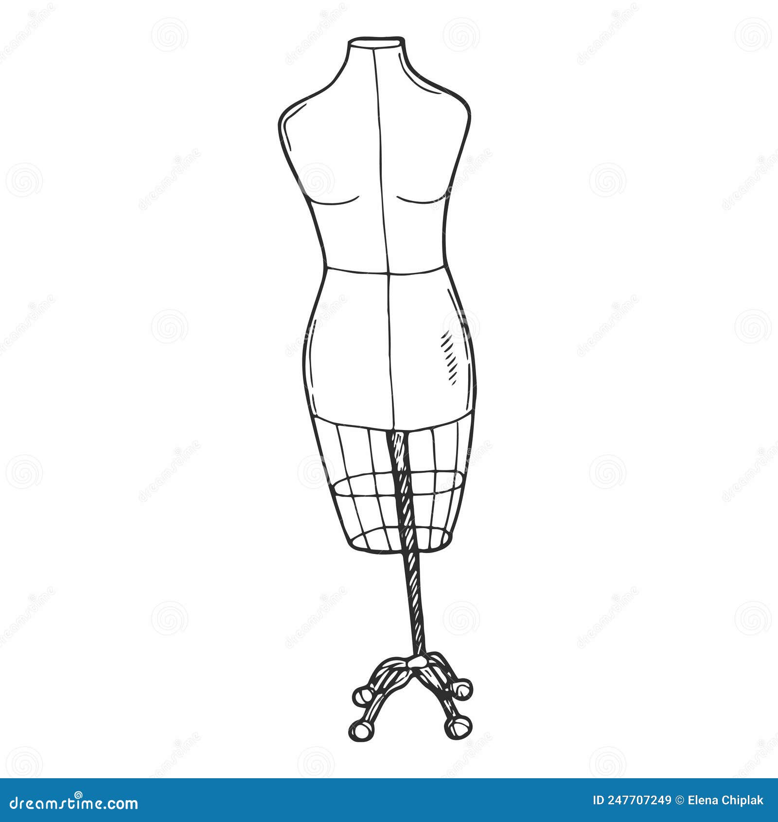 Doodle Tailor Mannequin Icon in Vector. Hand Drawn Sewing