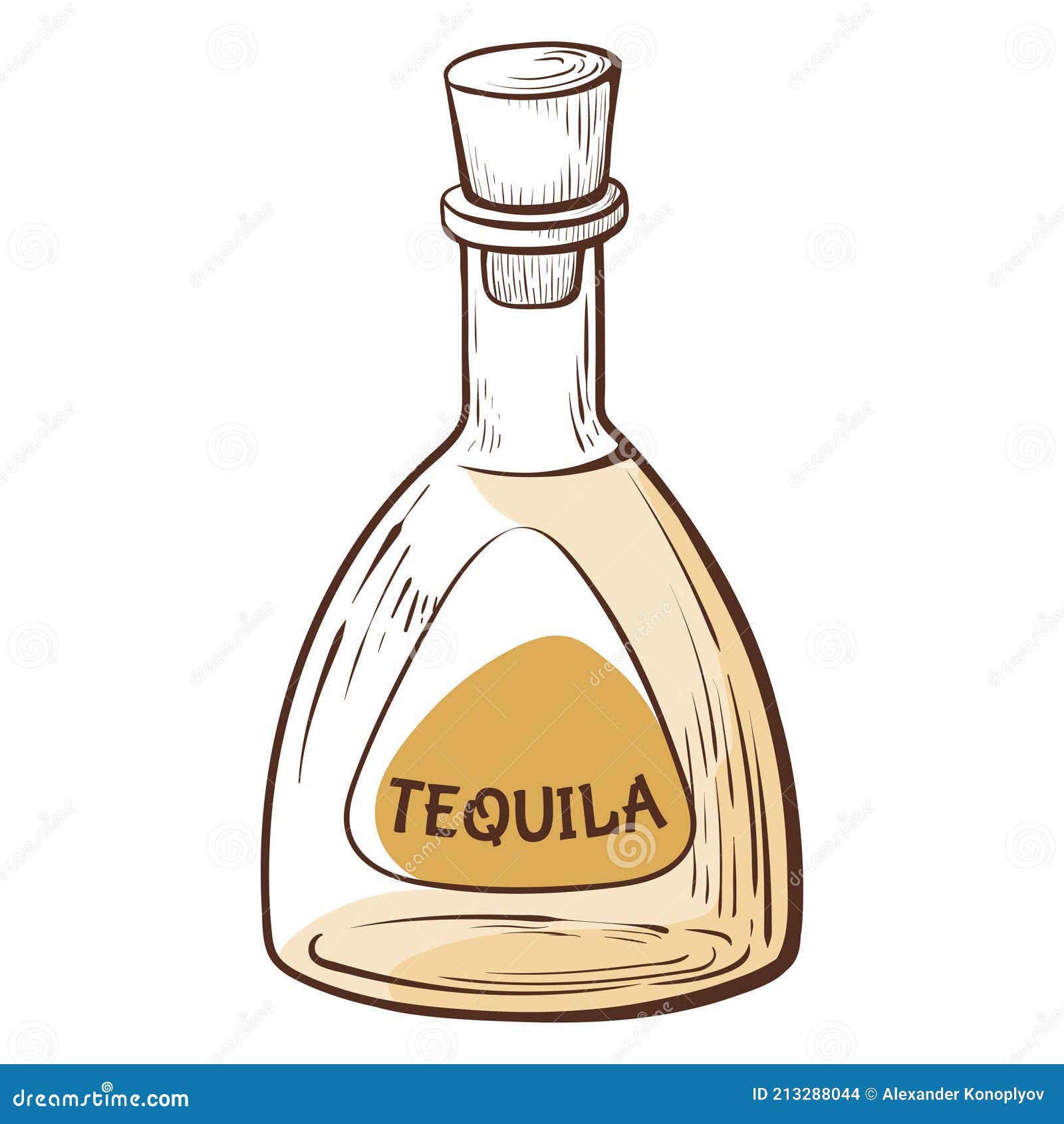 Doodle Tequila Bottle with Cap Full of Alcohol Beverage Vector ...