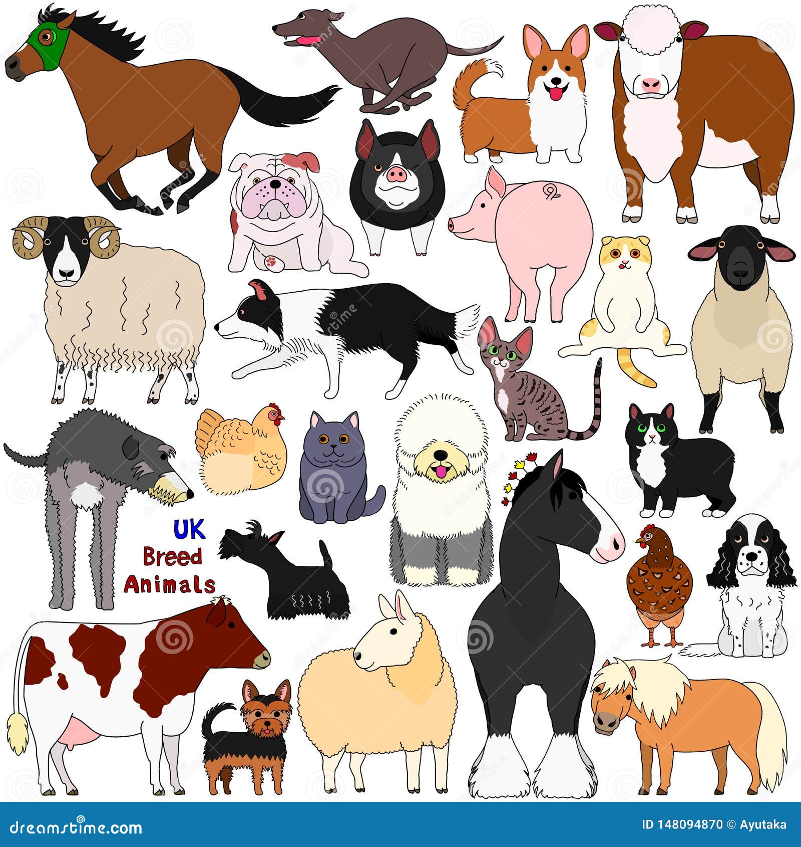 Doodle of UK breed animals stock vector. Illustration of bred - 148094870