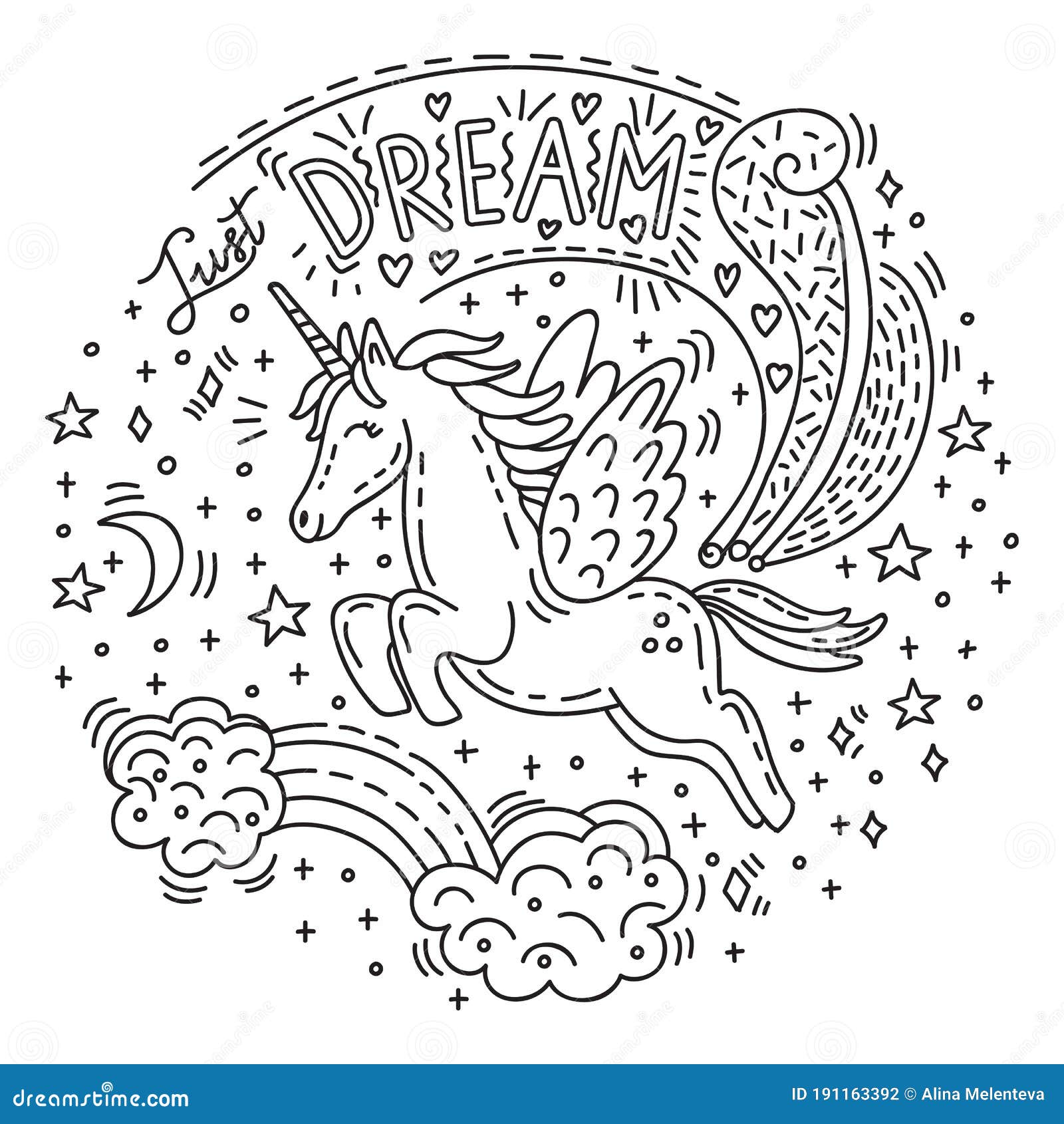 Doodle unicorn dream stock vector. Illustration of backgrounds - 191163392