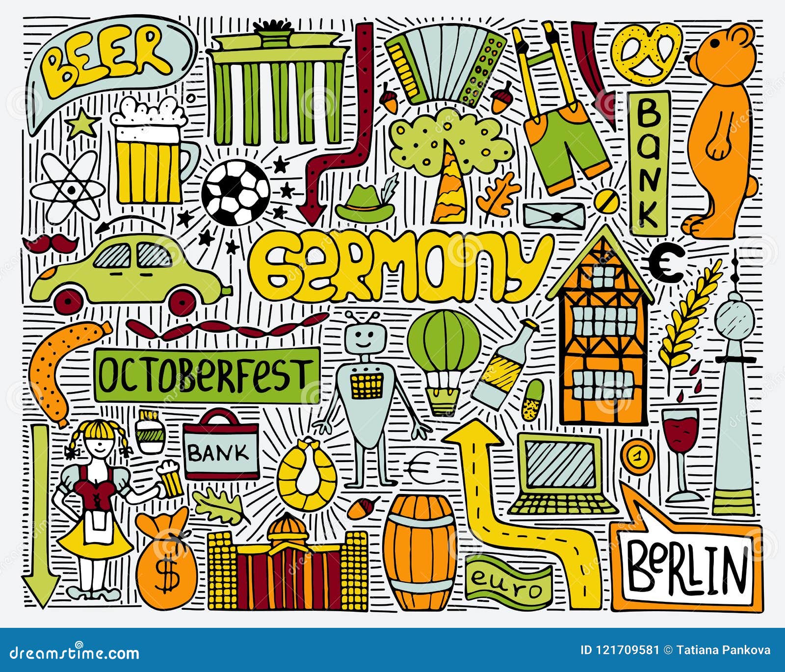 Doodle Vector Color Poster With Germany Symbols Stock Vector