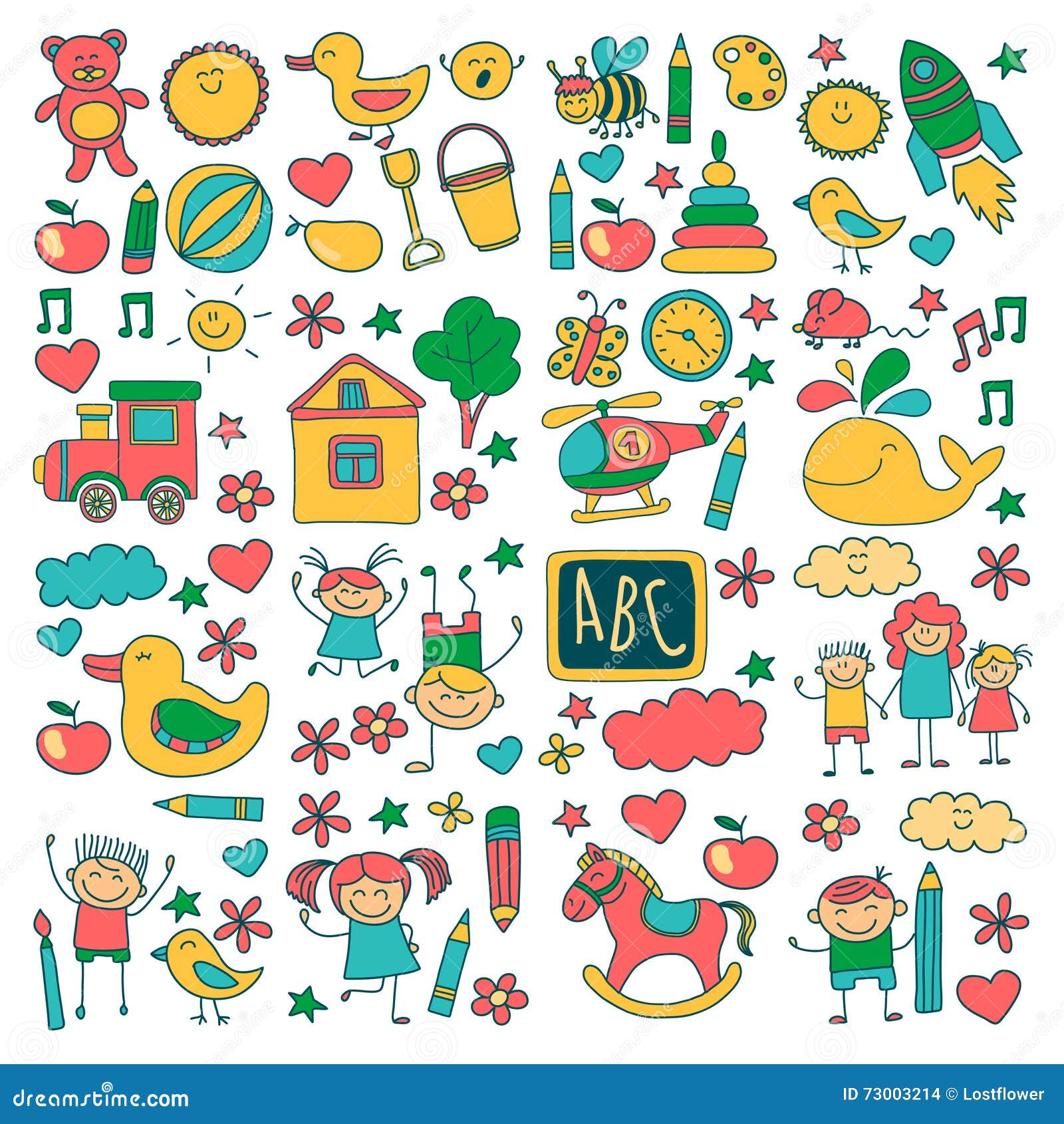 Doodle Vector Kindergarten Elements Stock Vector Illustration of