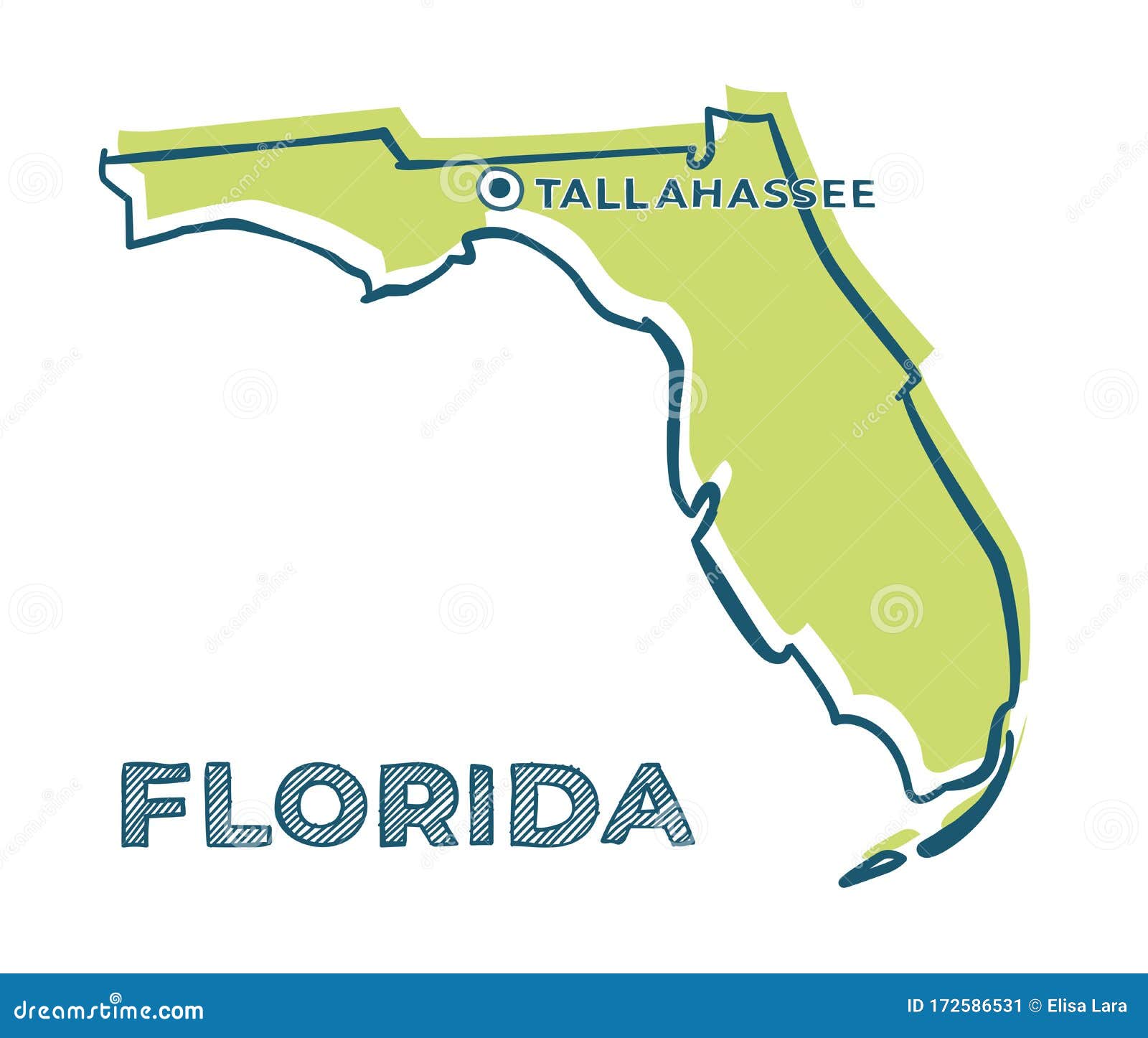 Doodle Vector Map Of Florida State Of Usa Stock Vector Illustration