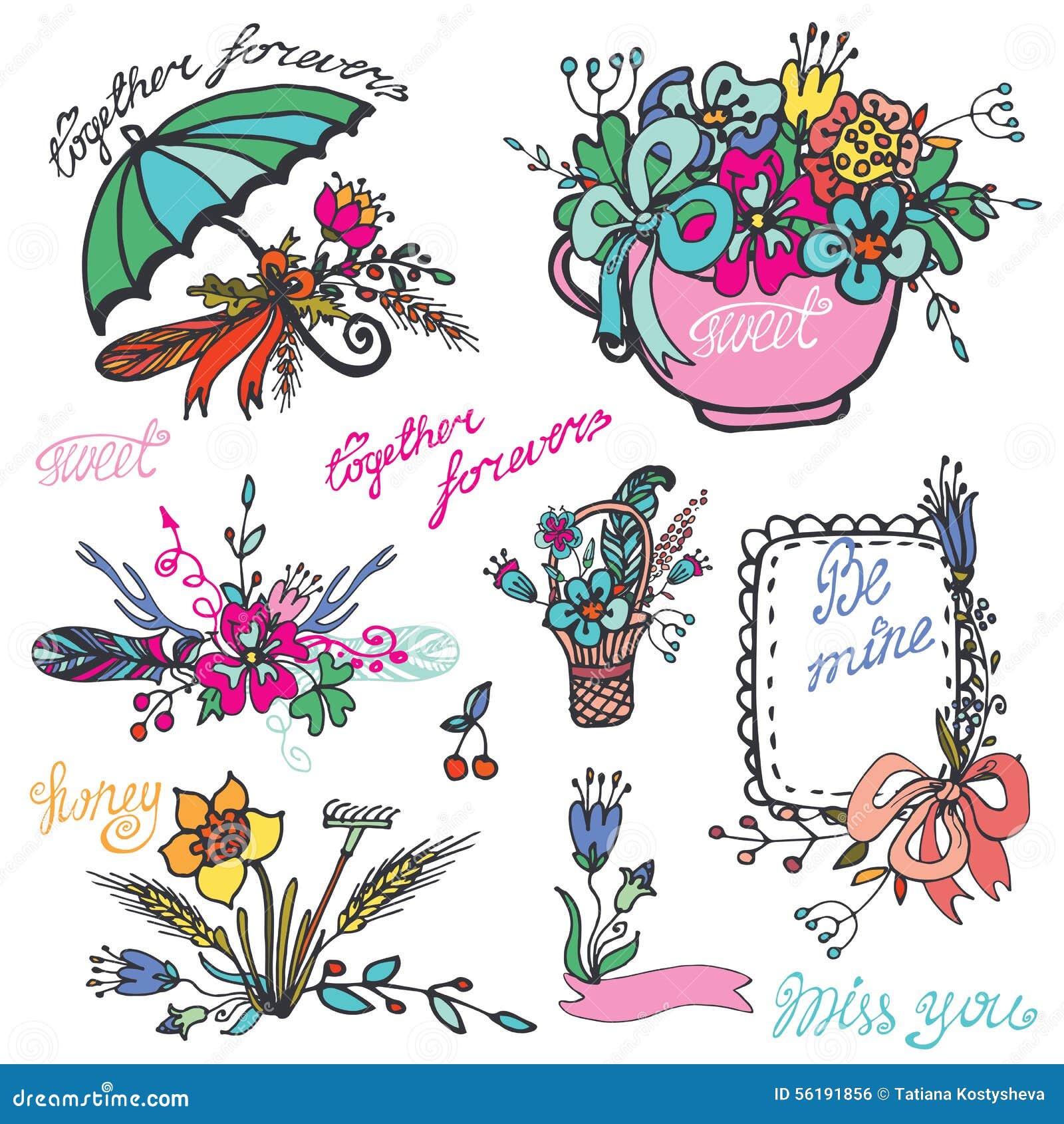 Download Doodle Vintage Floral Group,hand Sketched Element Stock Vector - Illustration of beautiful ...