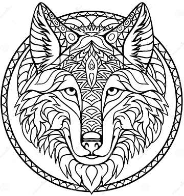 Doodle Wolf Coloring Book Outline Drawing in Vector Stock Vector ...