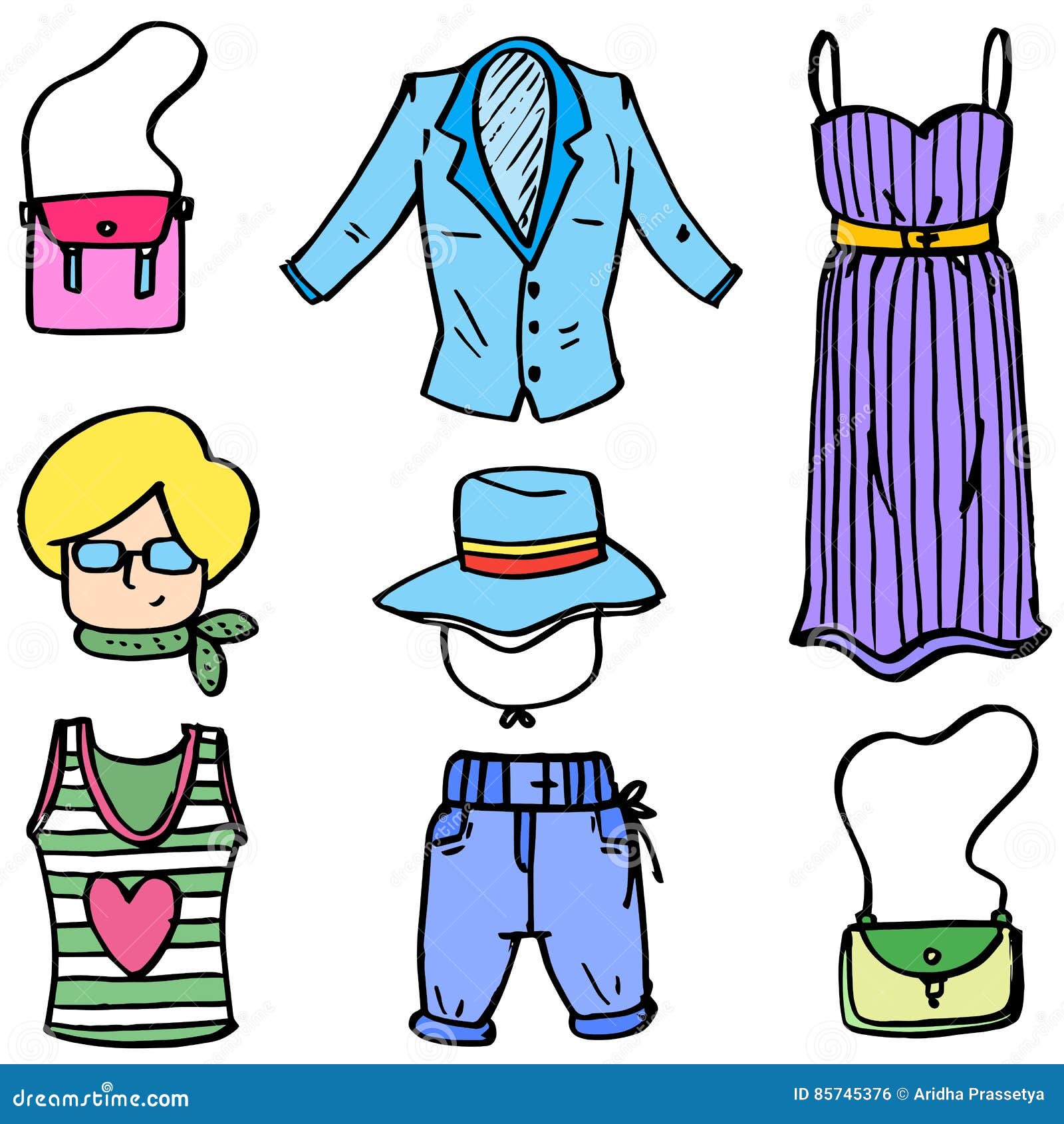 Doodle of Women Clothes Object Vector Art Stock Vector Illustration
