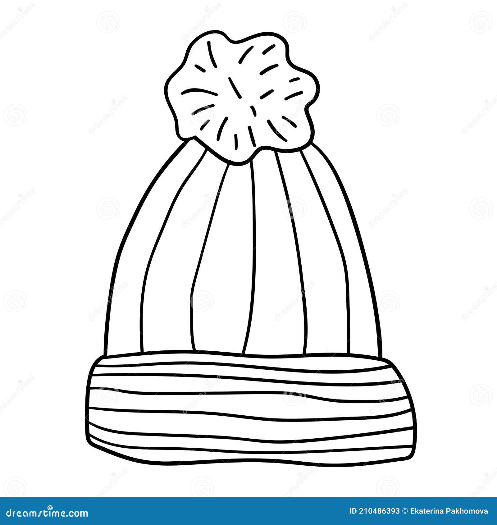 Wool Hat with Pompom. Hand Drawn Cartoon Doodle Linear Cap Stock Vector -  Illustration of drawing, knitwear: 210486393