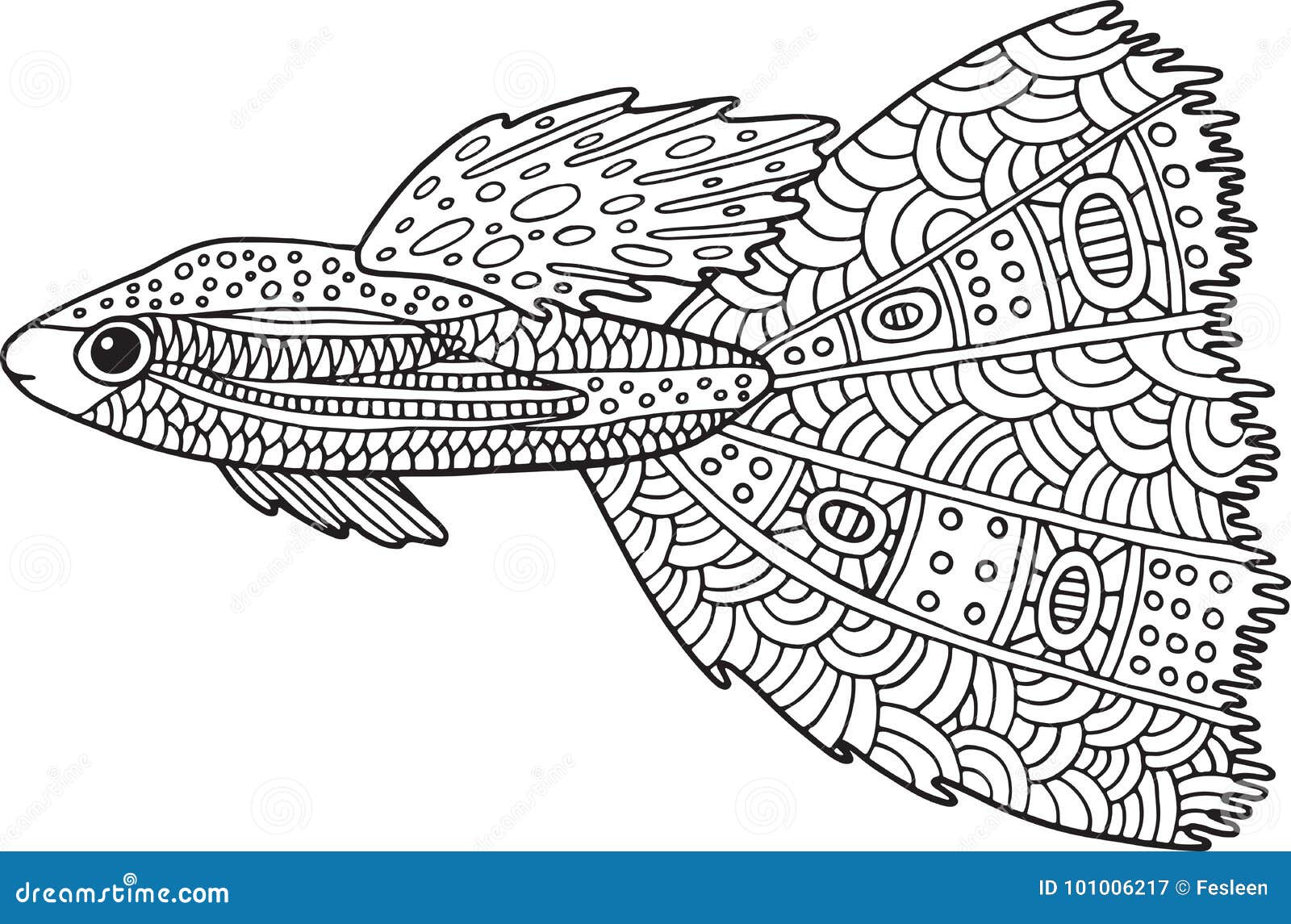 Doodle Zentangle Fish. Coloring Page with Marine Animal for Adul Stock